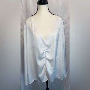 Women’s H&M long sleeved gathered front silky white top‎ size XXL NWT